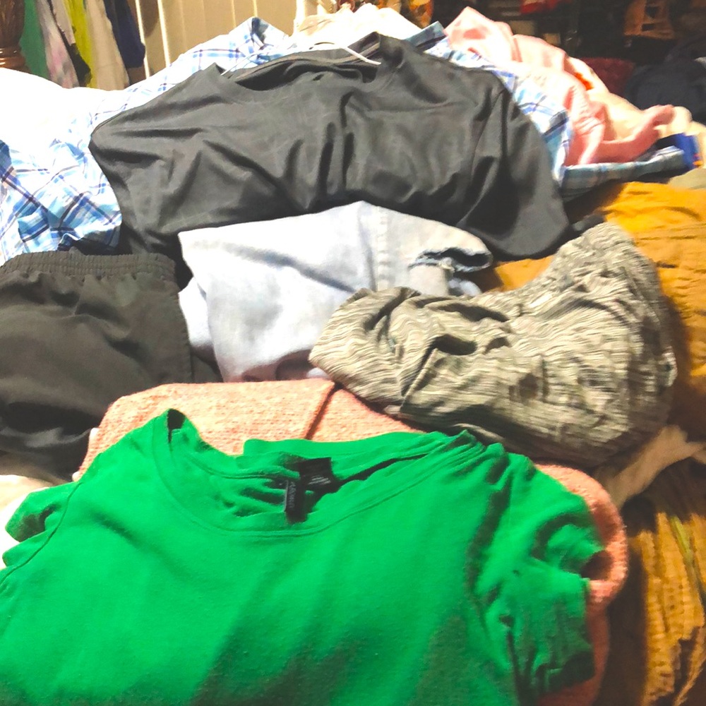 A Boxed Assortment of Men, Women, and Children clothing items MAKE ANY OFFER